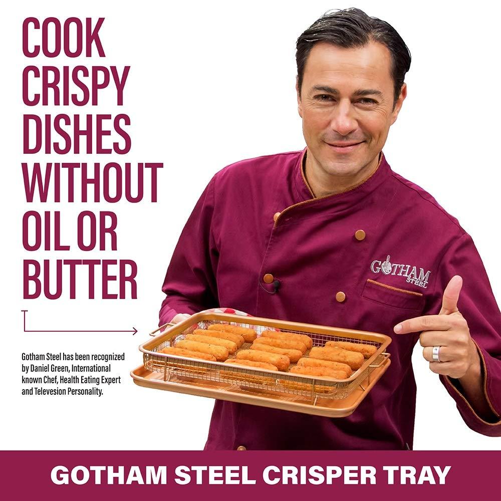 Gotham Steel Large Nonstick Air Fryer Tray for Oven with Recipe Book - 13.4" x 11.4"