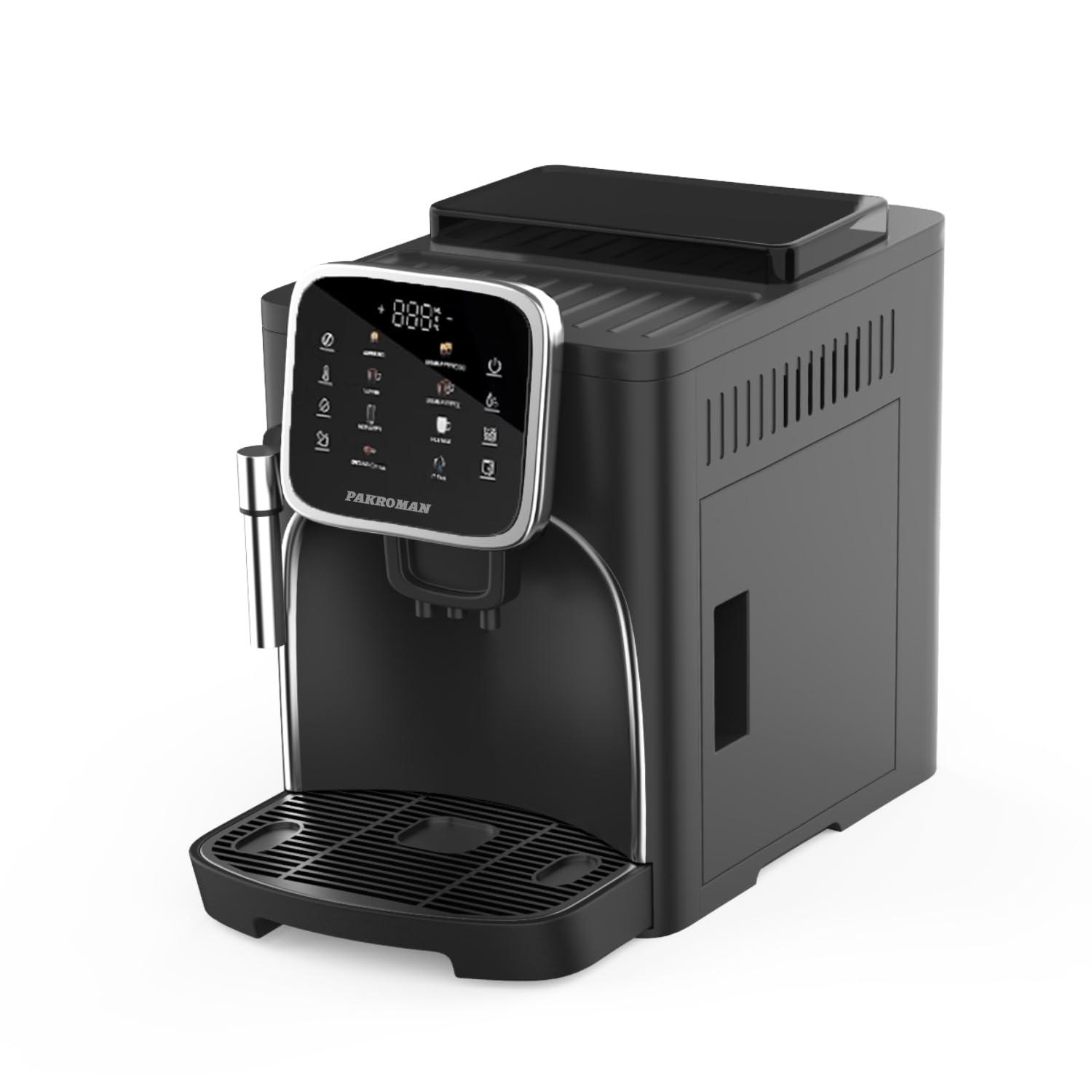 Pakroman Fully Automatic Espresso Machine Milk Frother+19 Bar Italian Ulka Touch Display+Burr Grinder