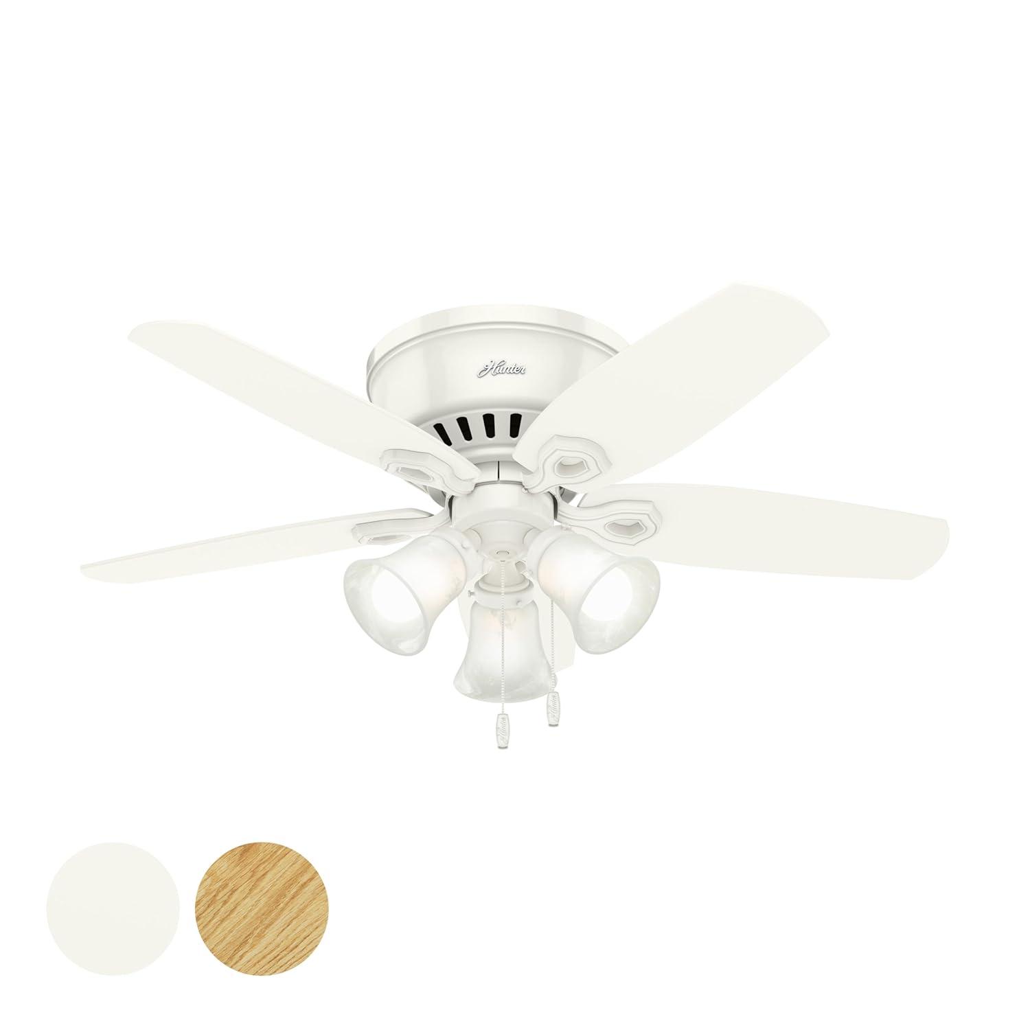 42" Builder Low Profile Ceiling Fan (Includes LED Light Bulb) White - Hunter Fan: 5-Blade, Reversible Motor, Flush Mount