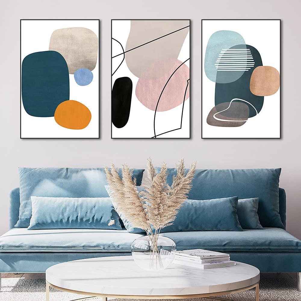 Ivy Bronx Wall Art 3 Pieces Of Framed Decorative Paintings Abstract Simple Orange White Blue And Other Color Blocks Wall Art Canvas Prints Home Decoration