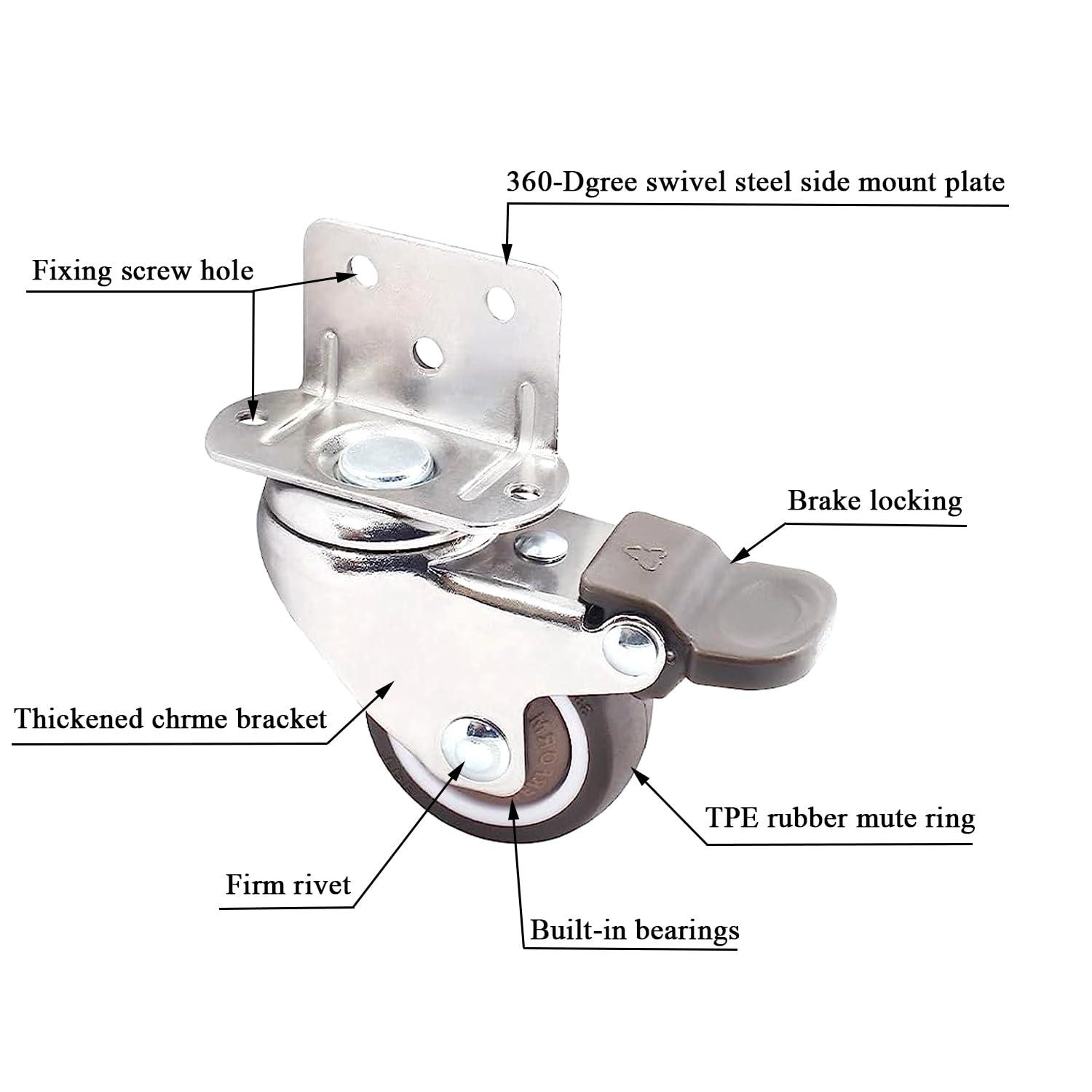 1.5 Inch L-Shape Swivel Casters with Brakes and Screws