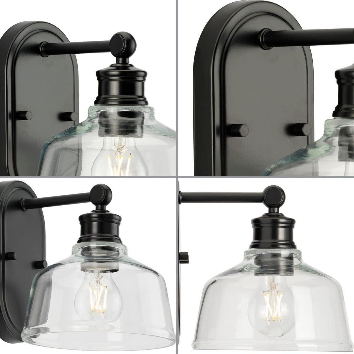 Progress Lighting Singleton 1-Light Vanity Fixture, Steel, Matte Black, Clear Glass Shade