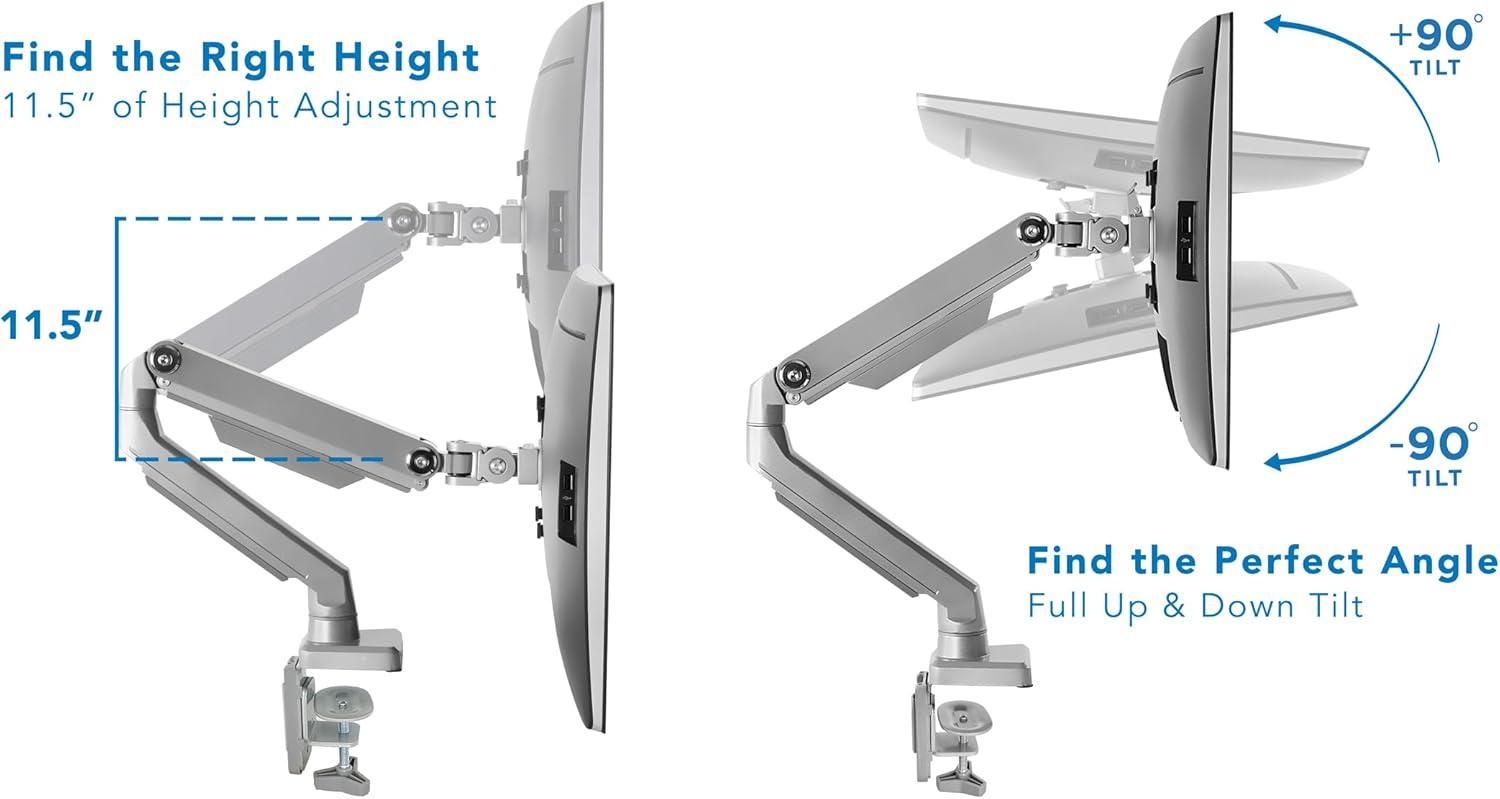 Mount-It! Single Monitor Arm Mount | Full Motion Height Adjustable Articulating Mechanical Spring Arm | Fits 24 - 32 Inch  | C-Clamp and Grommet Base