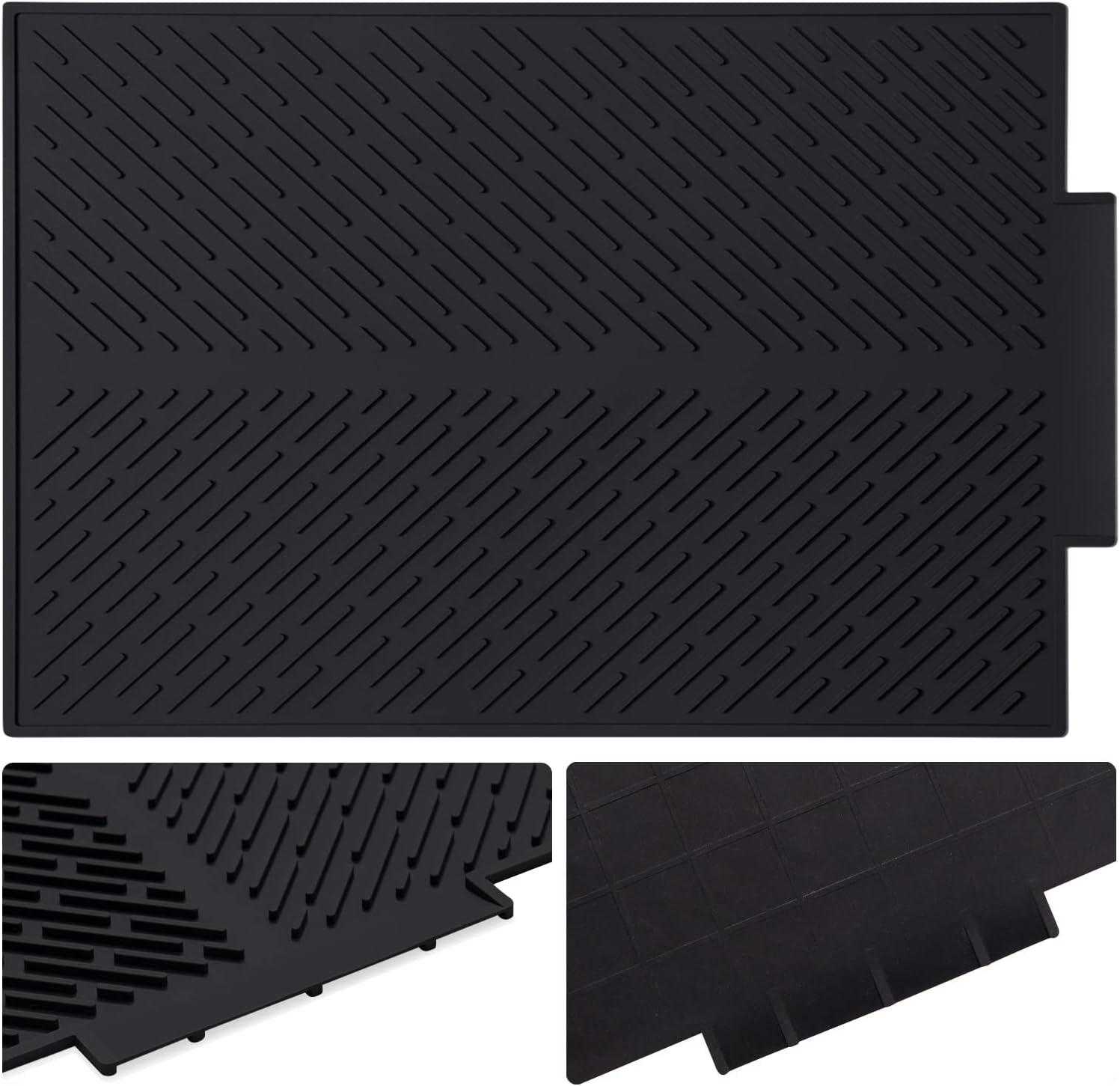 Black Silicone Foldable Dish Drying Mat with Drain Lip