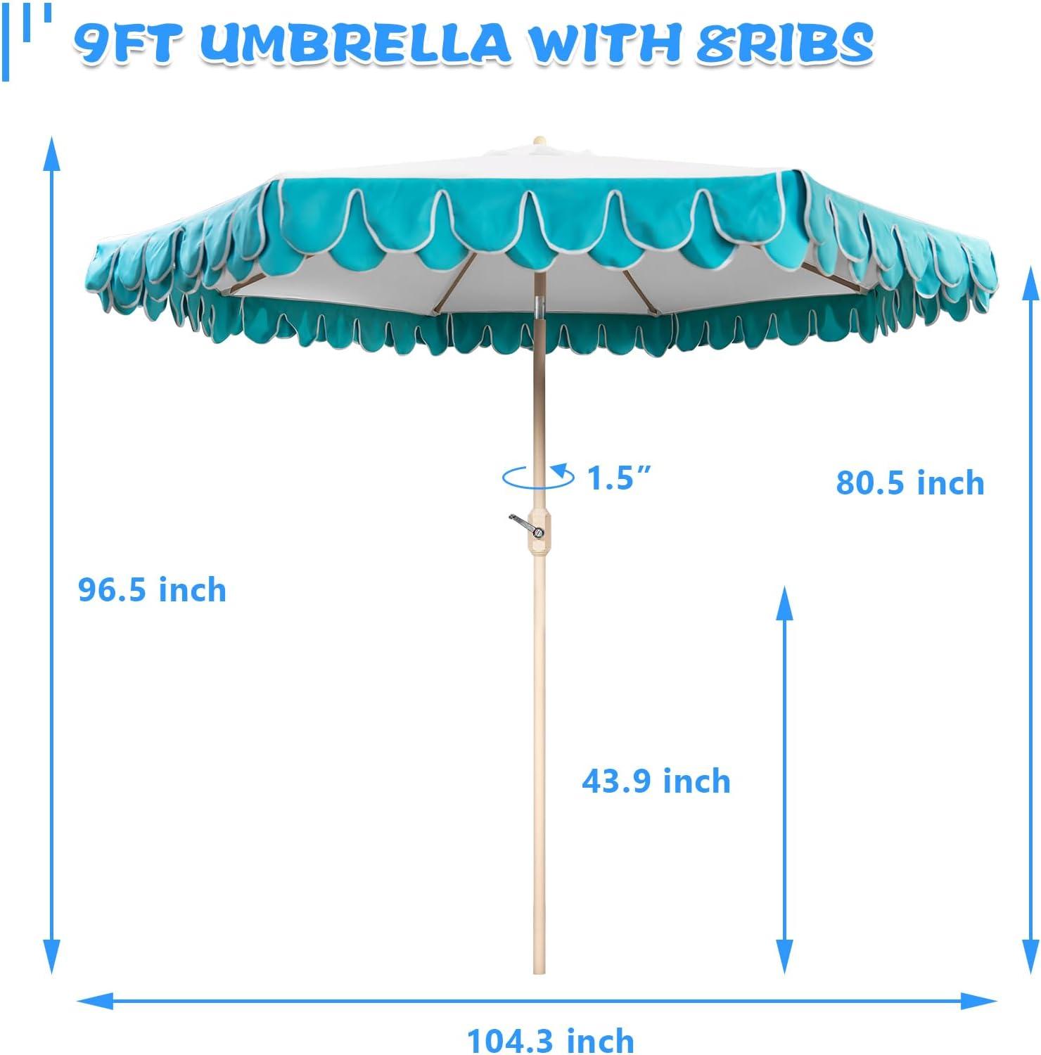 9Ft Elegant Valance Patio Umbrella, Outdoor Umbrellas for Patio with Auto-Tilt and Crank Systerm, Table Umbrella for Outdoors, Poolside,Beach, Backyard