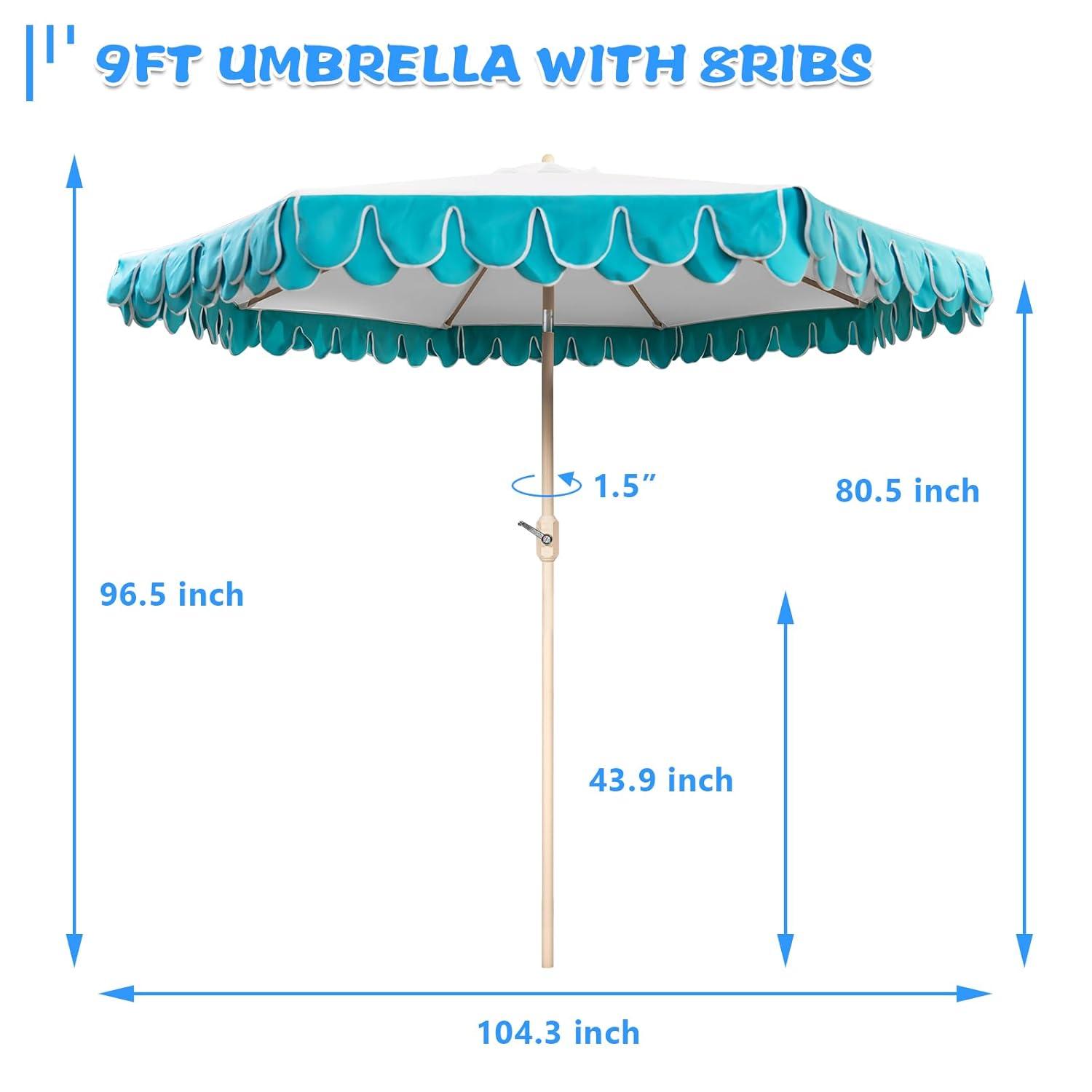 9Ft Elegant Valance Patio Umbrella, Outdoor Umbrellas for Patio with Auto-Tilt and Crank Systerm, Table Umbrella for Outdoors, Poolside,Beach, Backyard