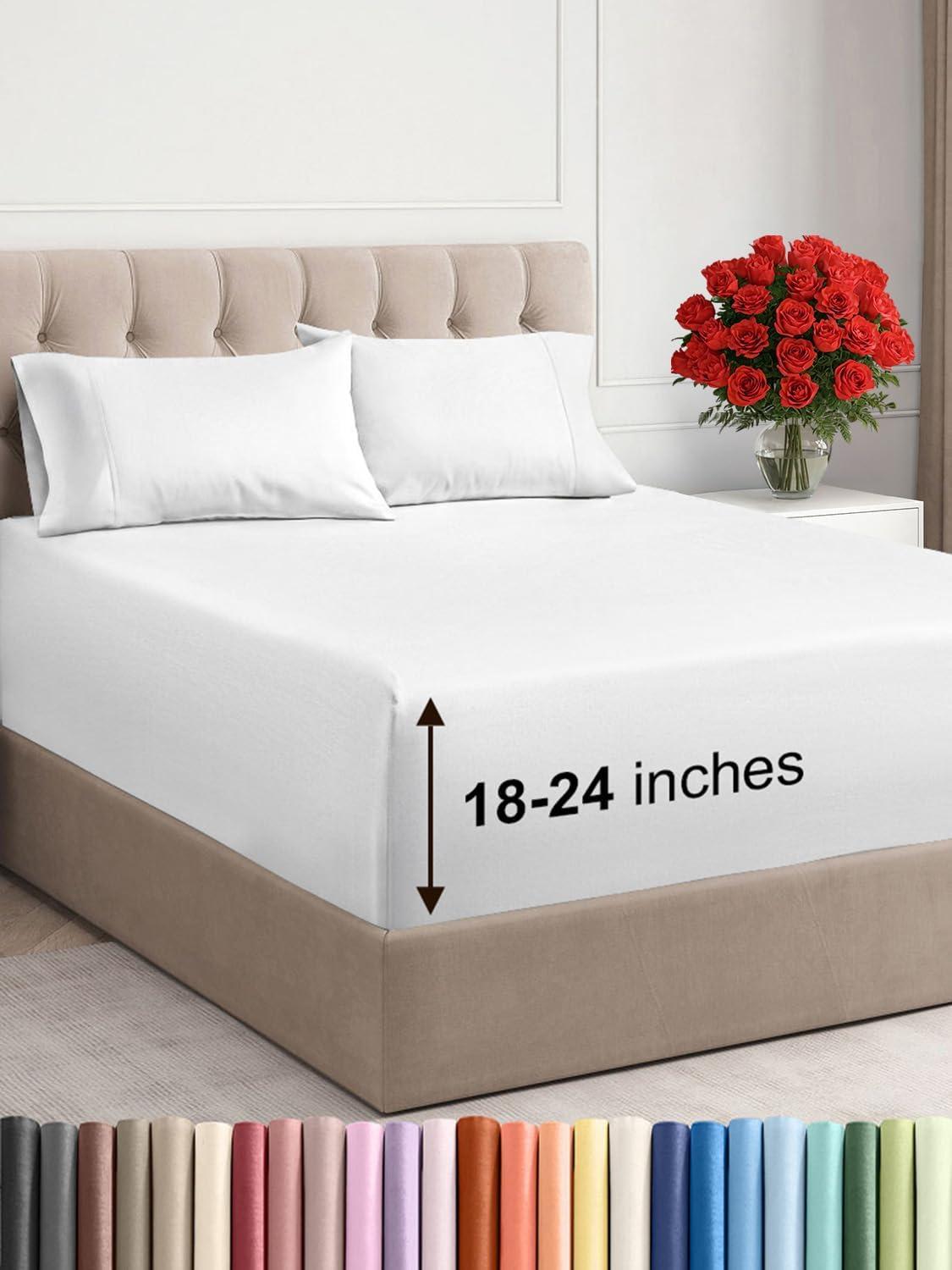 CGK Linens Extra Deep Pocket 4 Piece Sheet Set - Soft Bed Sheets, Fits 18"-24" Mattresses in Black, Size Full