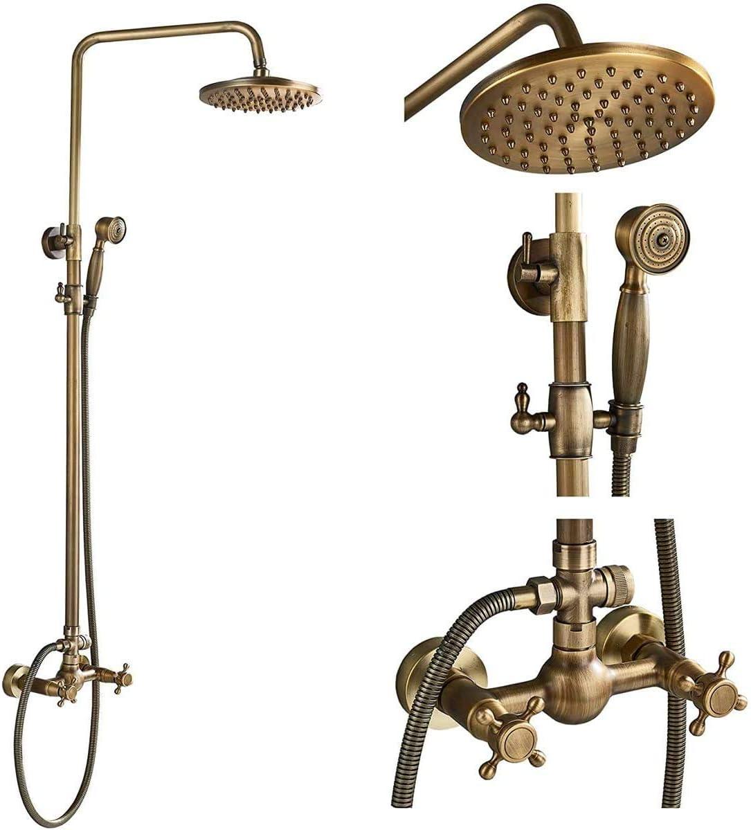 Zovajonia Antique Brass Shower Fixture Set 8" Rain 2 Knobs Shower Faucet Combo System