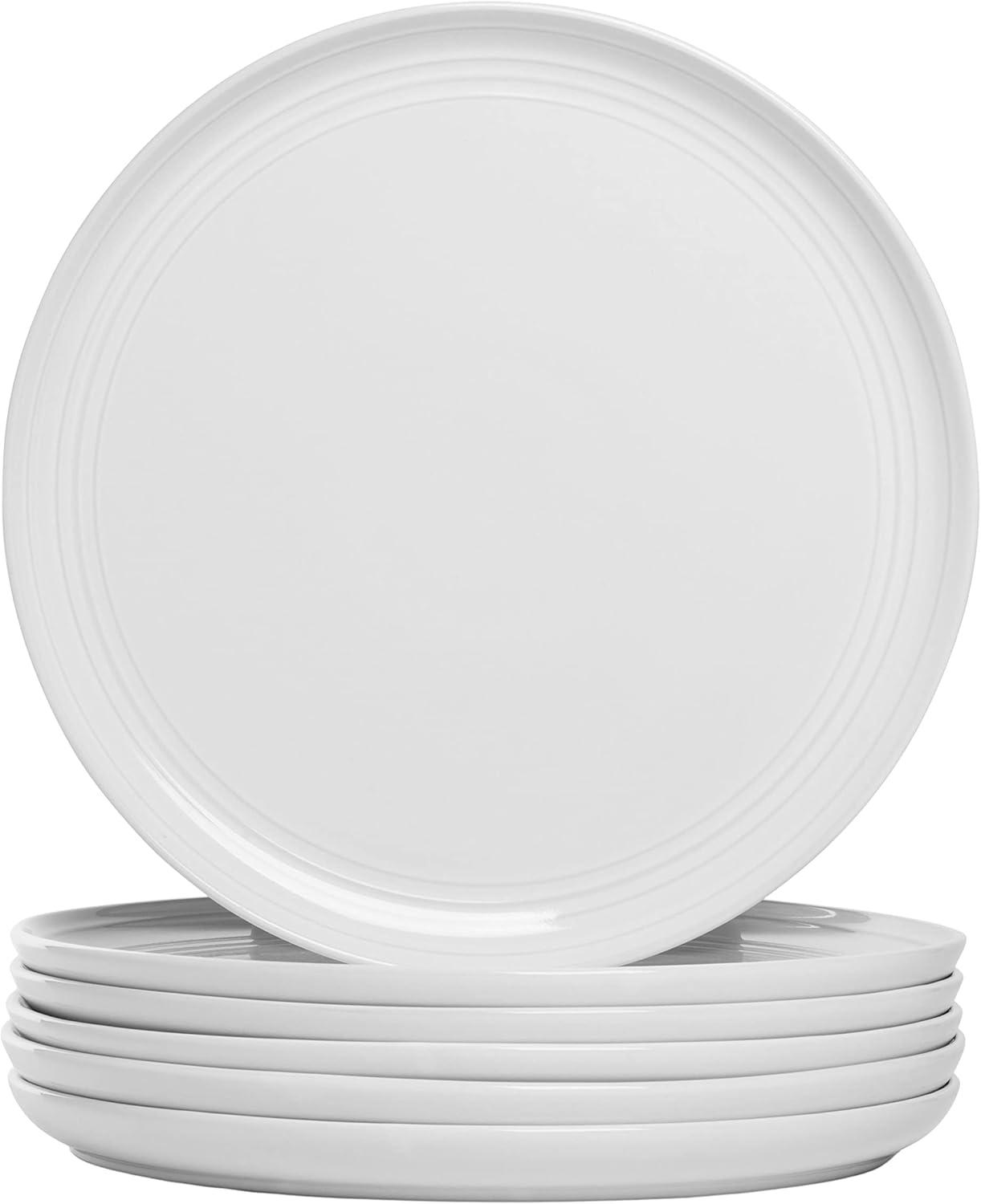 White Ceramic Round Microwave-Safe Dinner Plates, Set of 6