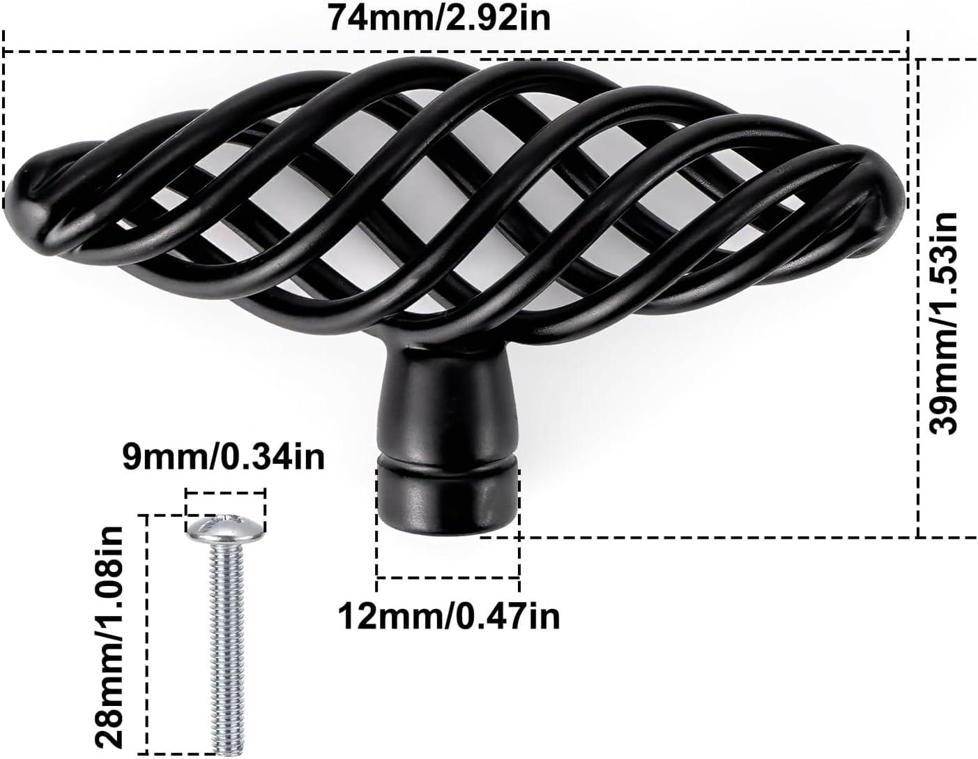 6 Pack Muted Black Birdcage Nest Twist Cabinet Wardrobe Door Handle Drawer Cupboard Kitchen Dresser Pull Single Hole