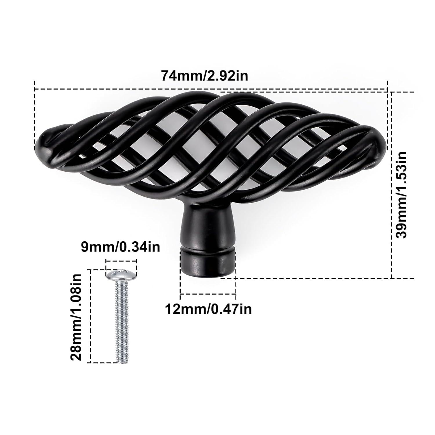 6 Pack Muted Black Birdcage Nest Twist Cabinet Wardrobe Door Handle Drawer Cupboard Kitchen Dresser Pull Single Hole