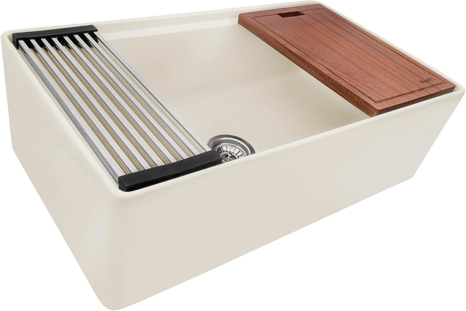 Ruvati 33 inch Fireclay Workstation Farmhouse Kitchen Sink Apron Front Single Bowl