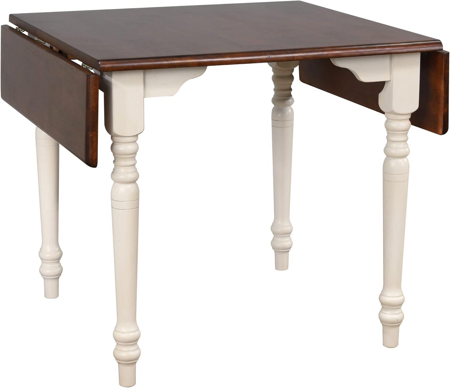 Andrews 48" Rectangle Drop Leaf Dining Table /Antique White/Chestnut Brown Wood