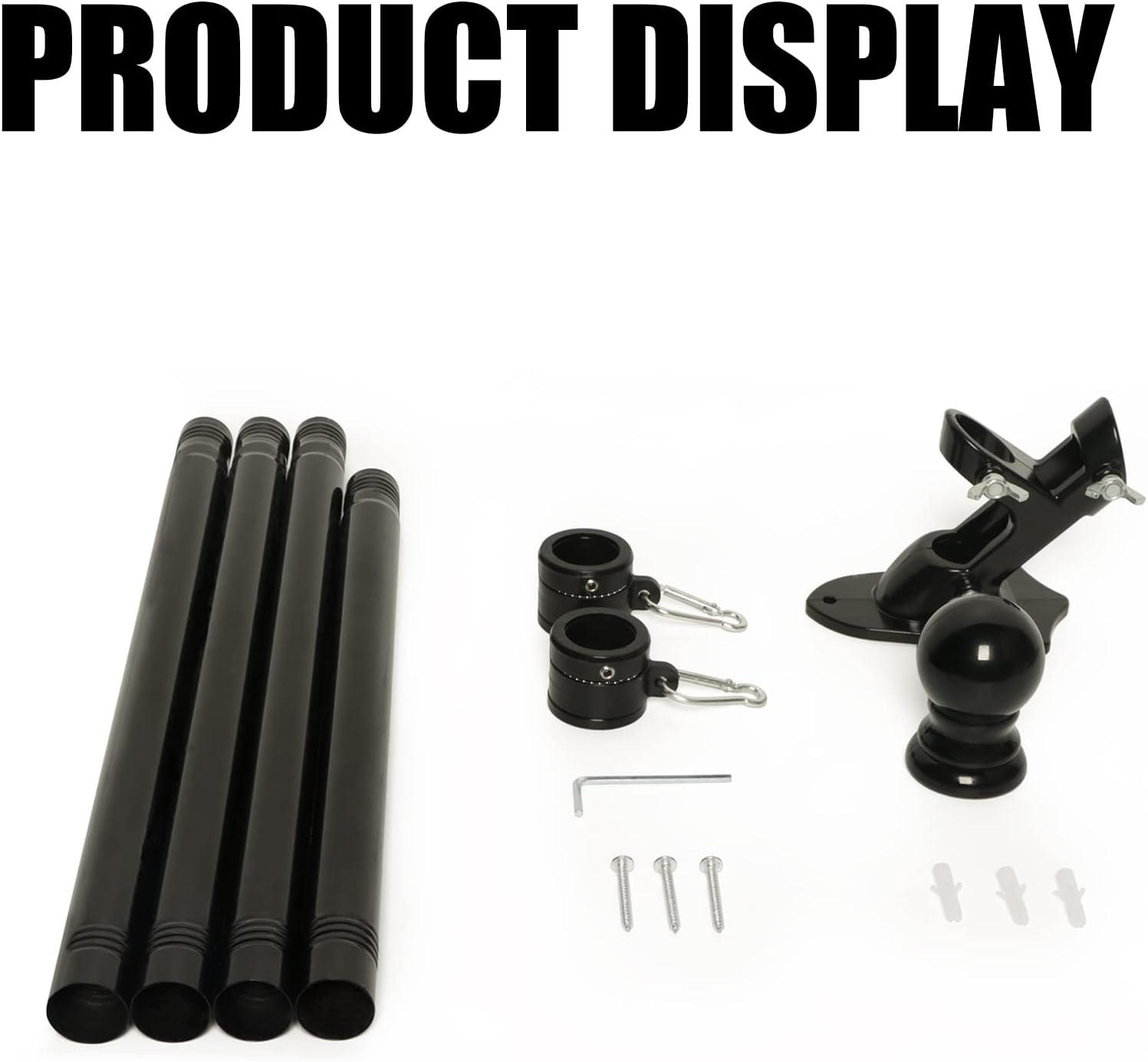 5 FT Black Stainless Steel Tangle-Free Flagpole Kit with Bracket