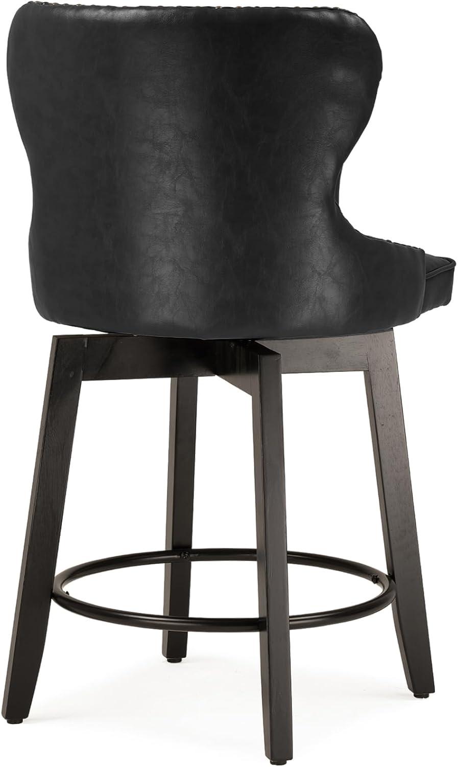 Dycanpo 26'' Swivel Bar Stools Set of 2, Upholstered Barstool with Footrest for Kitchen,Black