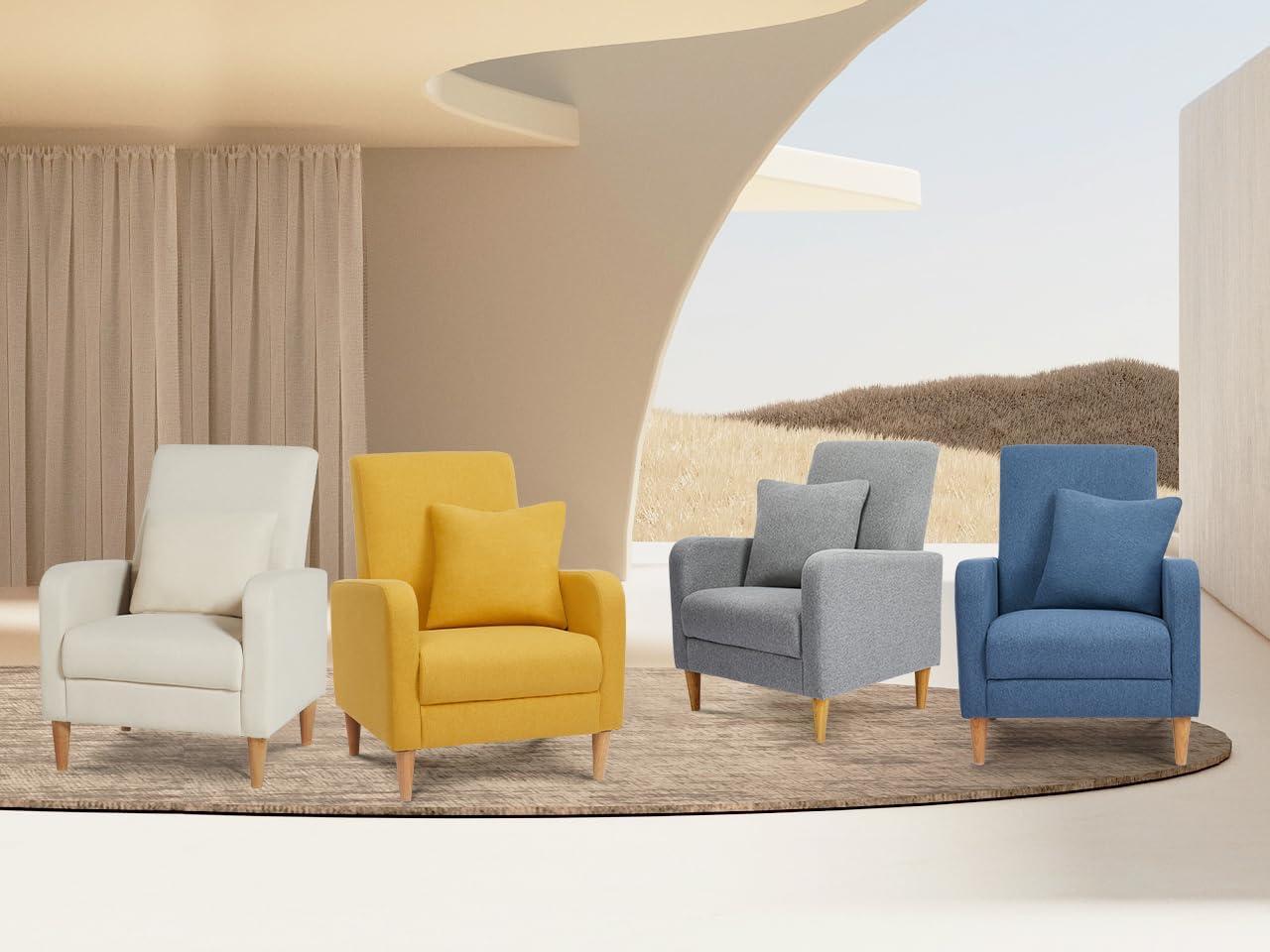 Hokku Designs Modern Upholstered Accent Chair Armchair with Pillow, Fabric Reading Living Room Side Chair,Single Sofa with Lounge Seat and Wood Legs,