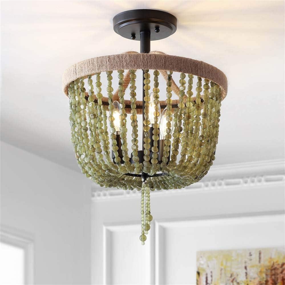 Safavieh Davin 3-Light Nautical Beaded Flush Mount, Green/Black