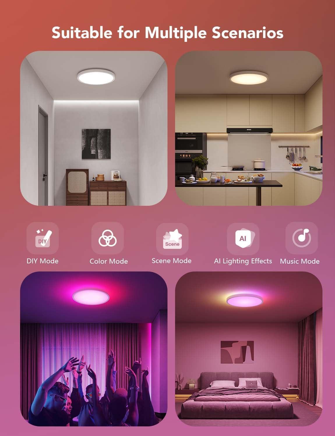 12-Inch RGBIC LED Smart Ceiling Light with Alexa Control