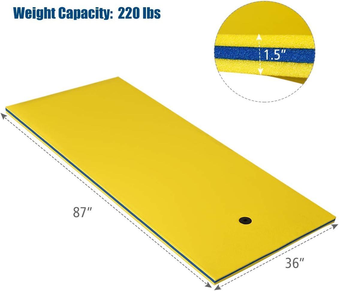 Costway 3-Layer Tear-Resistant Foam Floating Pad Island Water Sports Relaxing Yellow