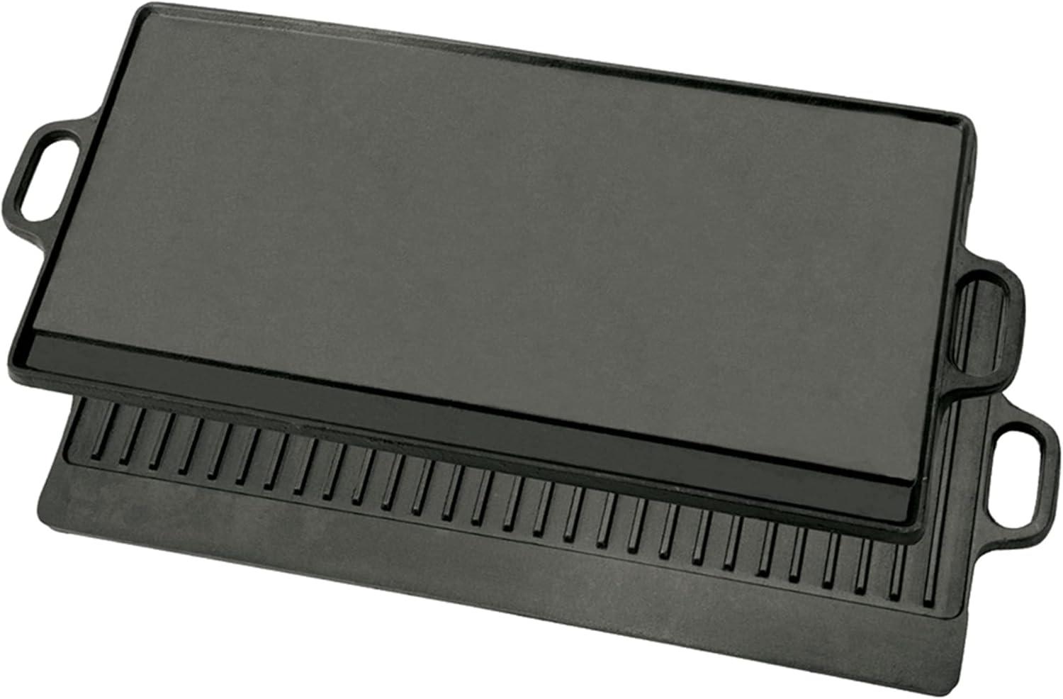 28-Inch Black Cast Iron Reversible Griddle with Flat and Ribbed Sides