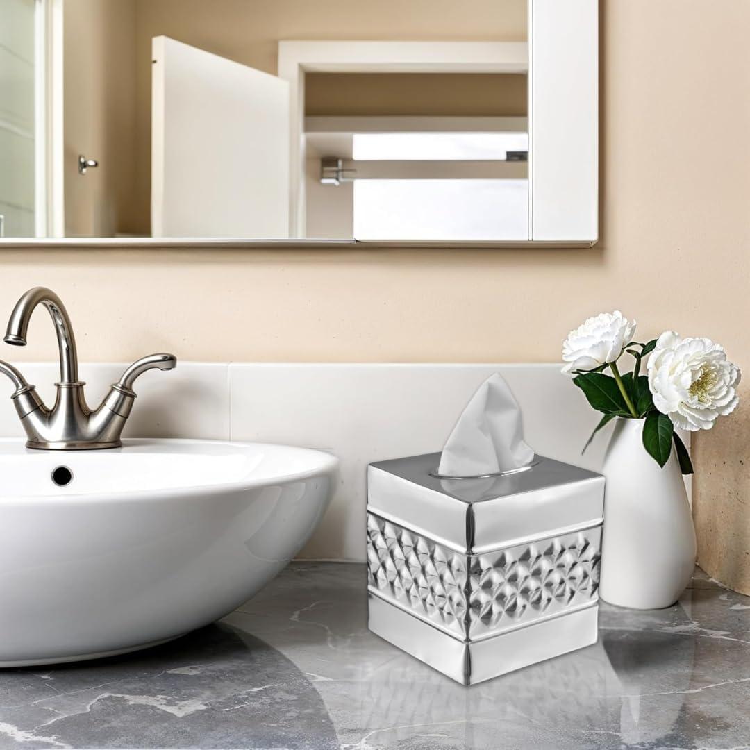 Monarch Abode Geometric Embossed Metal Tissue Box Cover