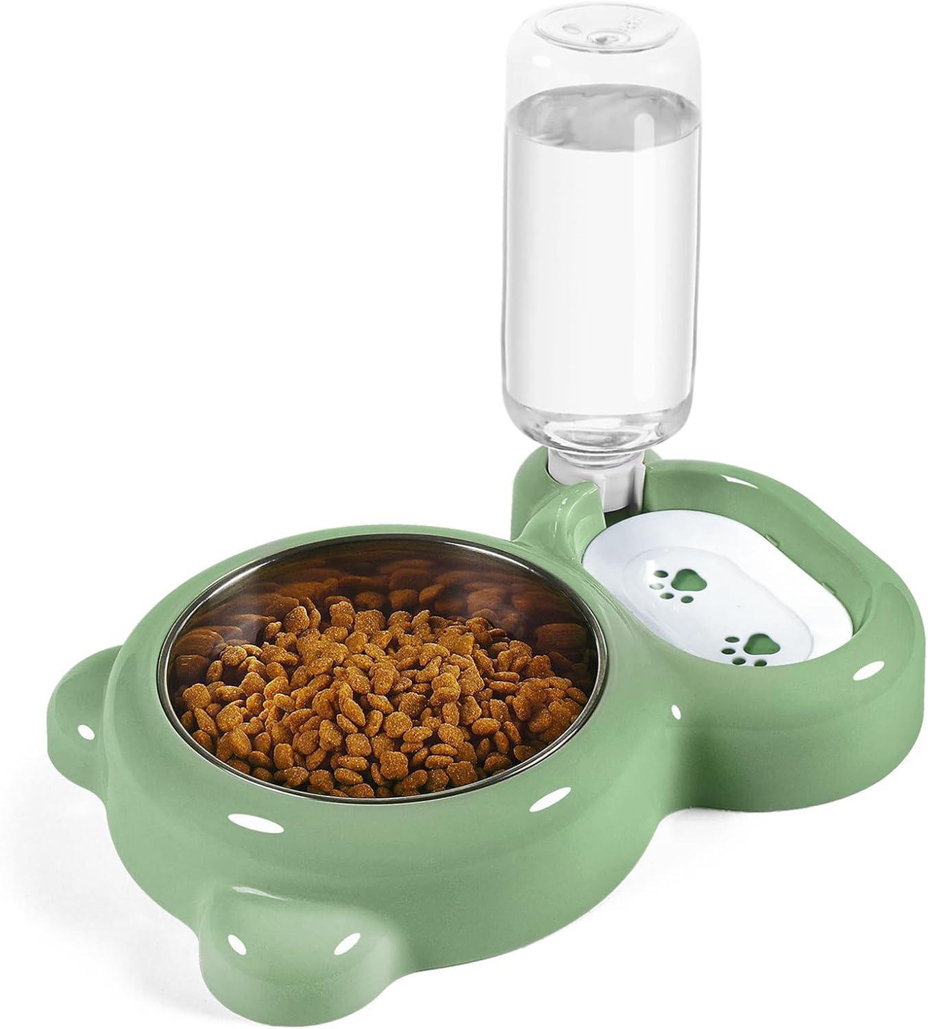 Green Stainless Steel Automatic Pet Waterer and Food Bowl Set