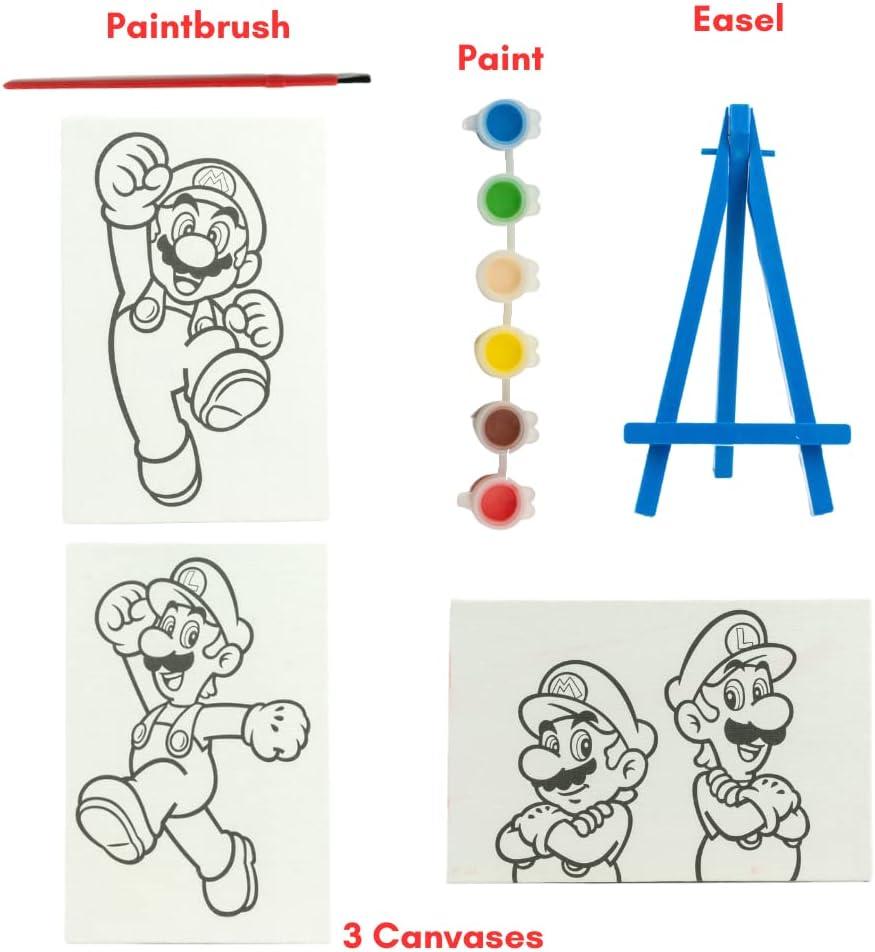 Super Mario 3-Piece Acrylic Canvas Paint Kit with Easel