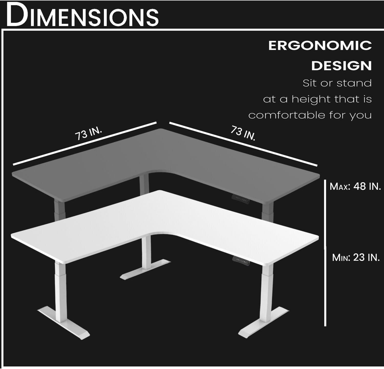 White L-Shaped Adjustable Height Standing Desk with USB Port