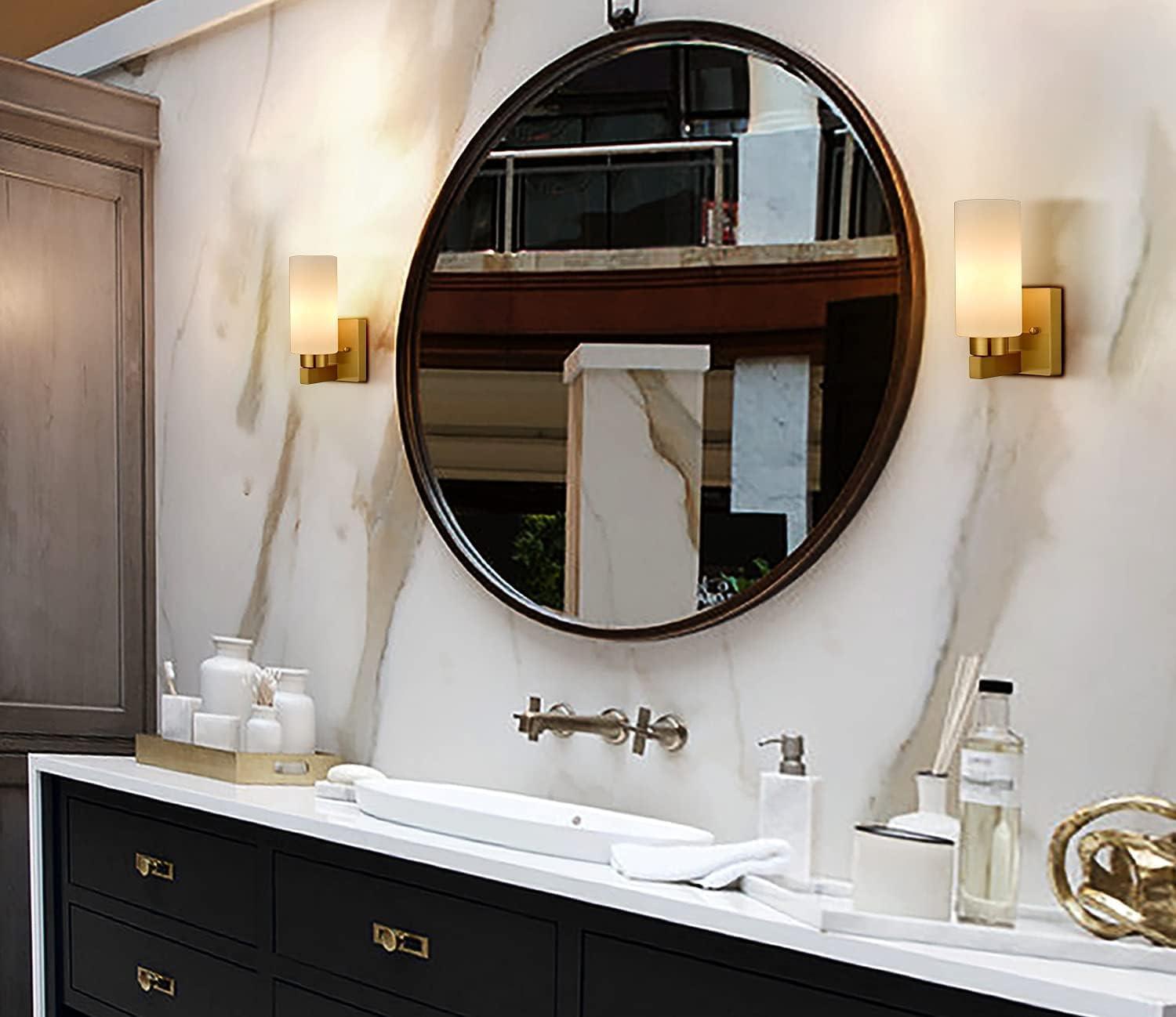 Claxy Gold Wall Sconces with Cylinder Milk Glass Shade Set of 2