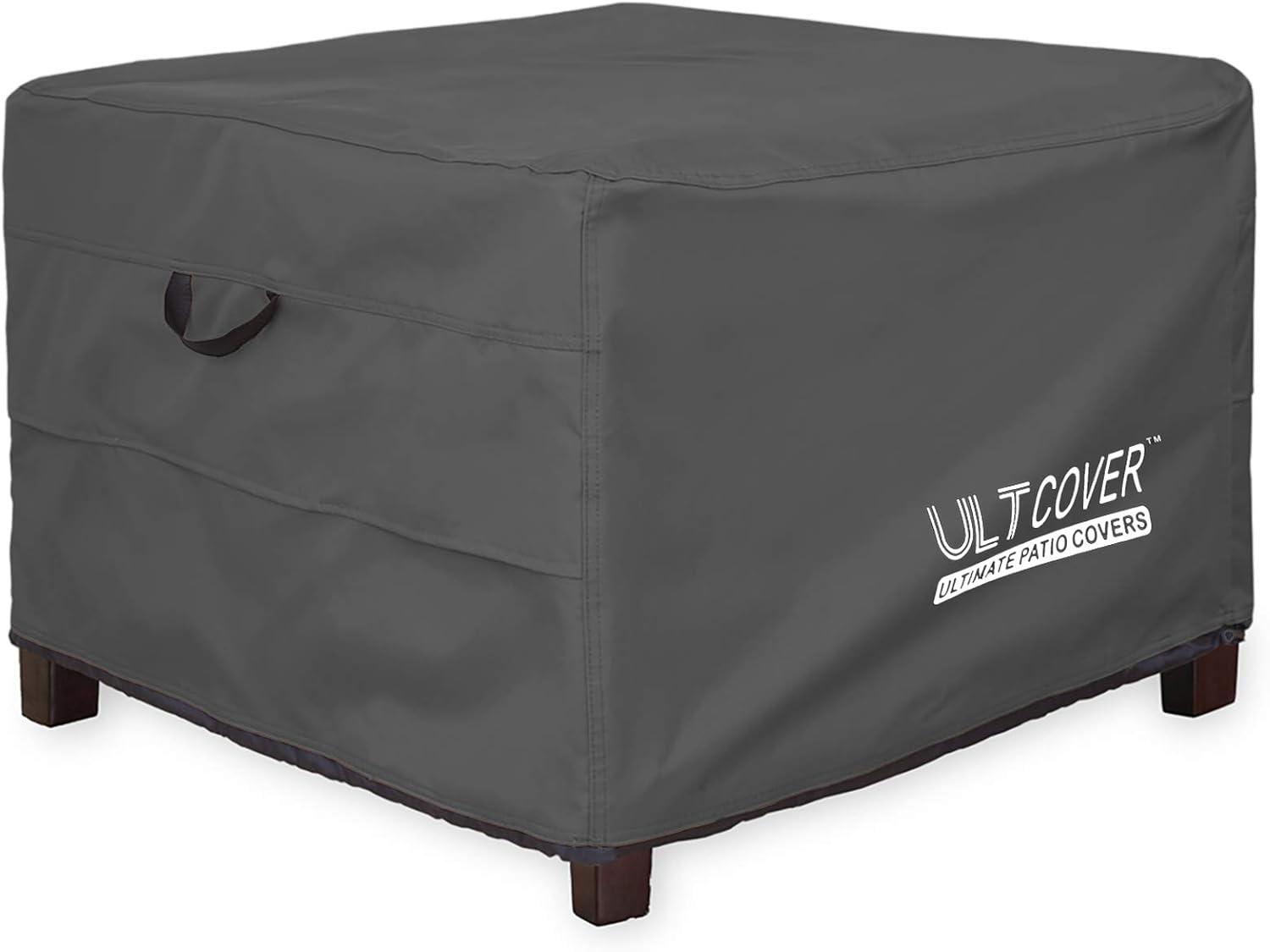 ULTCOVER Waterproof Patio Ottoman Cover Square Outdoor Side Table Furniture Covers Size 22L x 22W x 18H inch, Black