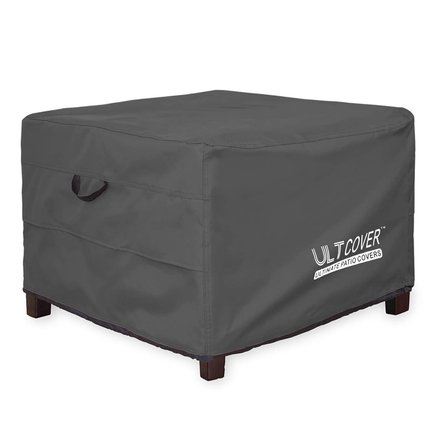 ULTCOVER Waterproof Patio Ottoman Cover Square Outdoor Side Table Furniture Covers Size 22L x 22W x 18H inch, Black
