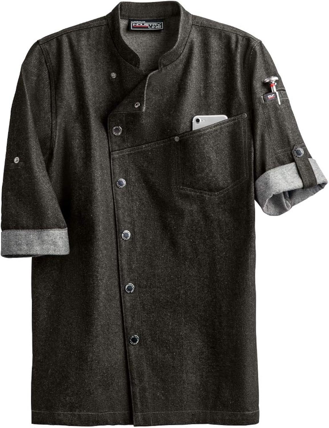 Men's Black Denim Asymmetrical Snap Chef Coat