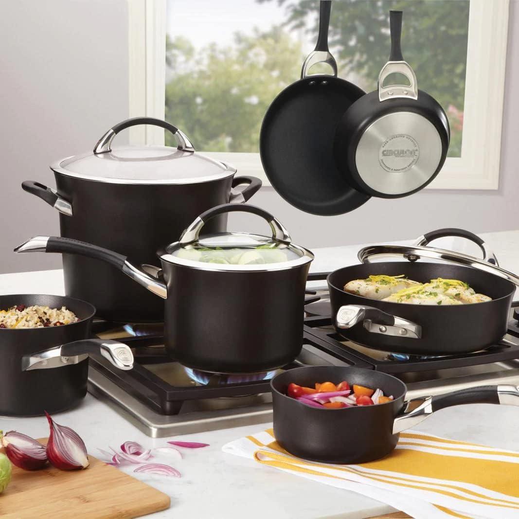 Black Nonstick 11-Piece Stainless Steel and Aluminum Cookware Set