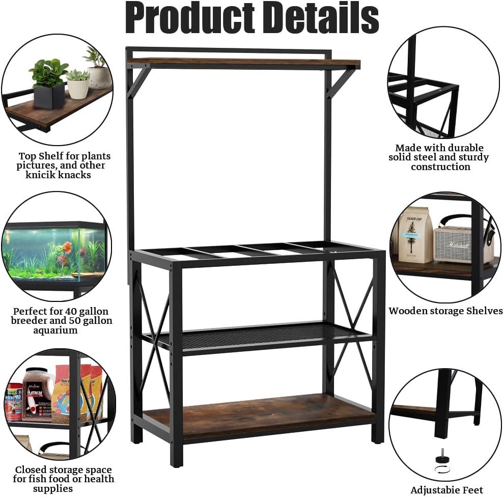 40-50 Gallon Fish Tank Stand with Plant Shelf with Cubby Storage