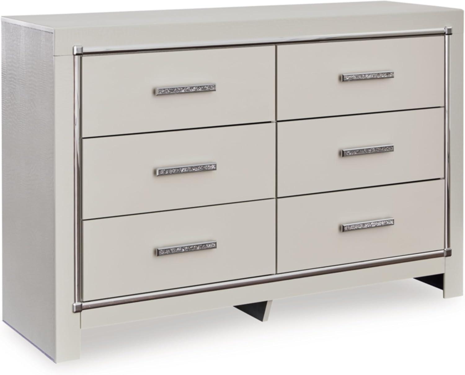 Modern White Six-Drawer Dresser with Chrome Accents