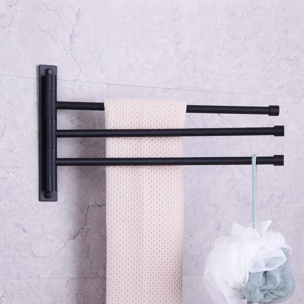 Matte Black Stainless Steel 3-Bar Swing Arm Towel Rack