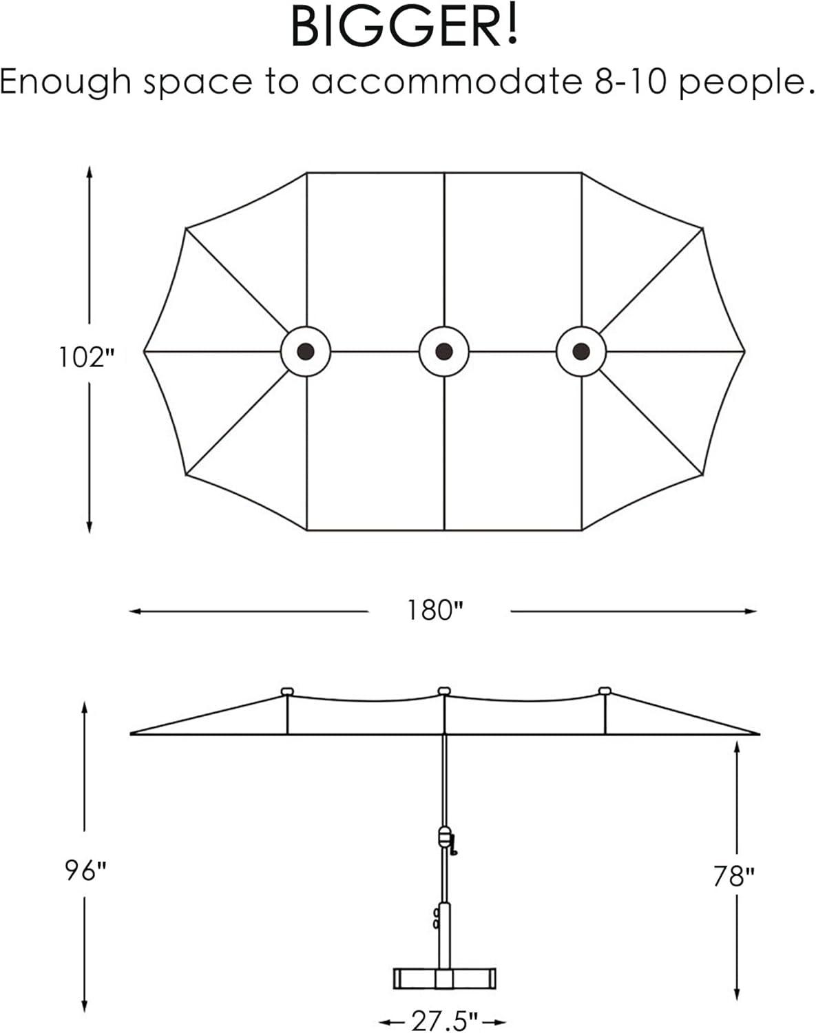 15 ft. x 9 ft. Market Double-Sided Patio Umbrella Extra-Large Waterproof Twin Umbrellas in Navy Blue