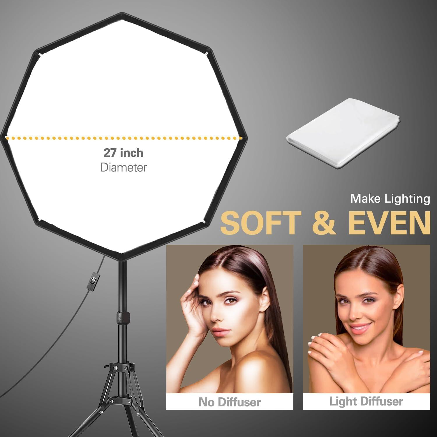 LimoStudio [2 Pack] LED Remote Control, 27 inch Octagon Diameter Softbox Continuous Lighting Kit, 3000K-6500K Adjustable Color Temperature, 7600 Lumen, 95>CRI, Soft Box Light Diffuser, AGG3039