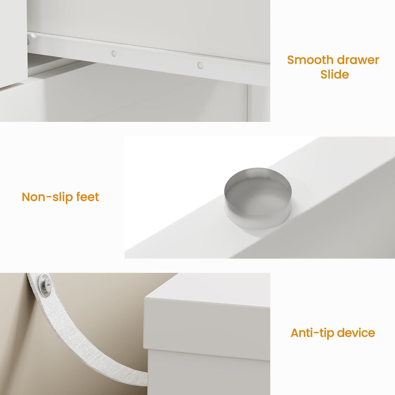 RoyalCraft White Fluted 6 Drawer Dresser for Bedroom, Modern Chest of Drawers, Wood Dresser for Storage Clothes, Wooden Storage Cabinet for Bedroom, Hallway, Living Room, Entryway