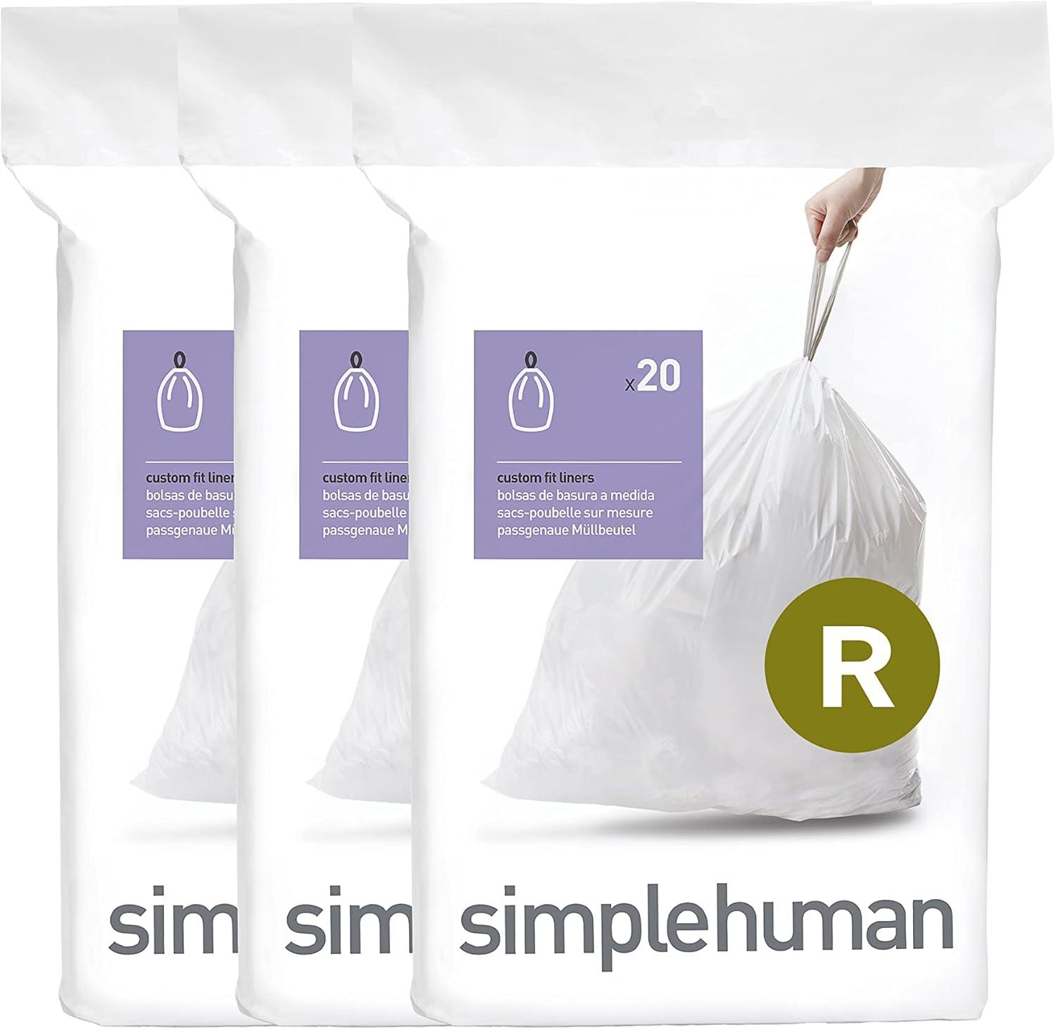 simplehuman 10L White Custom Fit Drawstring Trash Bags, 60 Count