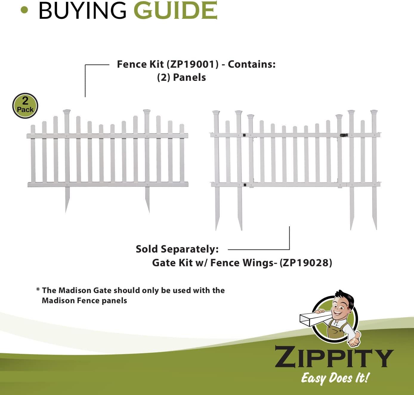 30in H x 62in W (1 Gate) No Dig Zippity Madison Gate Kit, White Vinyl Picket Fence Gate Kit for Madison Fence Panels, Child or Dog Gate for Backyard, Patio, Outdoor, or Garden Fence, ZP19028