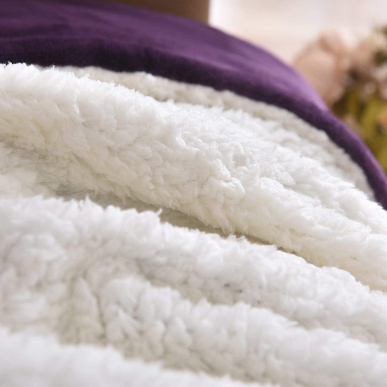 Purple and White Reversible Sherpa Fleece Throw Blanket