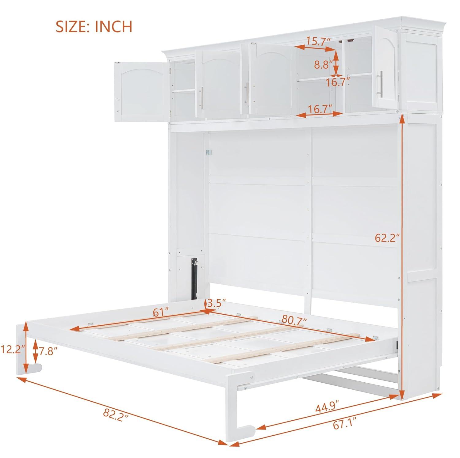 Harper & Bright Designs Queen Size Murphy Bed Wall Bed with Storage Cabinets, Space-Saving for Multipurpose Guest Room Bedroom or Home Office, White