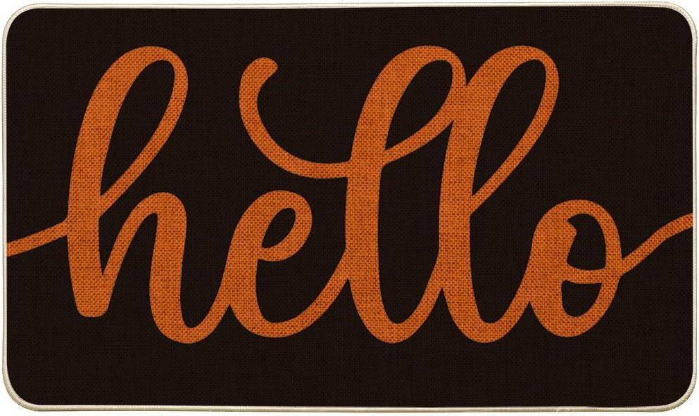 Black Orange Hello Halloween Doormat, Home Decor Low-Profile Switch Rug Door Mat Floor Mat For Indoor Outdoor 17X29 Inch