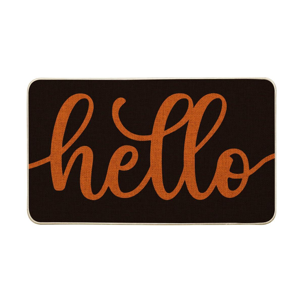 The Holiday Aisle® Black Orange Hello Halloween Doormat, Home Decor Low-Profile Switch Rug Door Mat Floor Mat For Indoor Outdoor 17X29 Inch