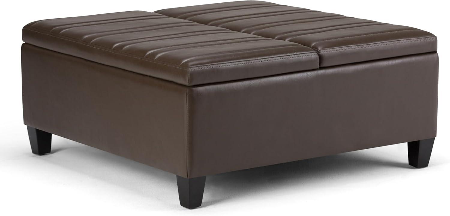 Simpli Home Ellis Storage Coffee Table Ottoman in Chocolate Brown
