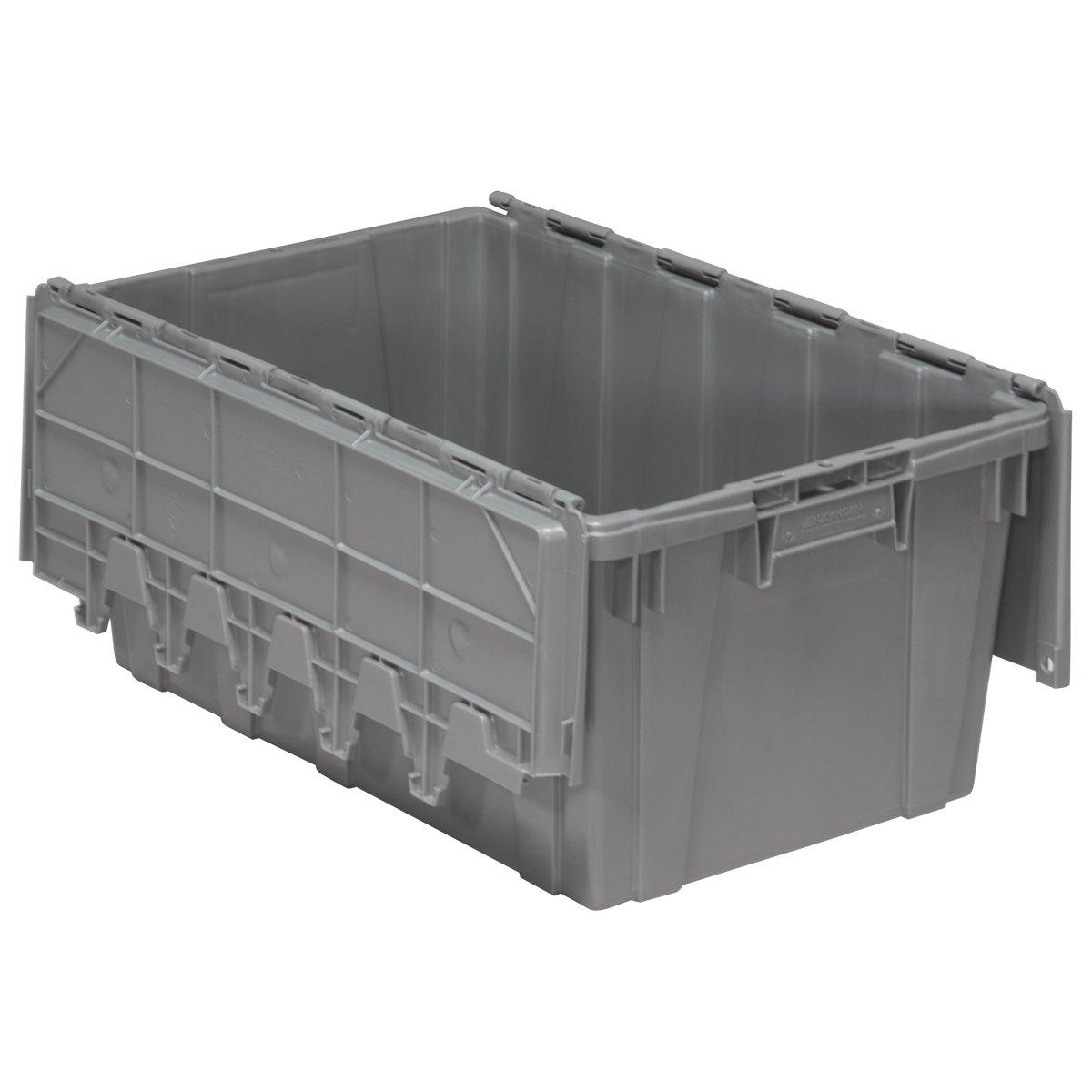 Gray Industrial Plastic Stackable Storage Tote with Lid