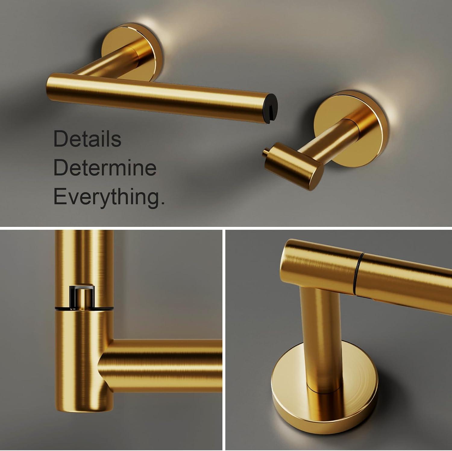 MOGFCT Toilet Paper Holder Brushed Gold Wall Mounted, Double Post Pivoting Toilet Paper Holder SUS 304 Stainless Steel Bathroom