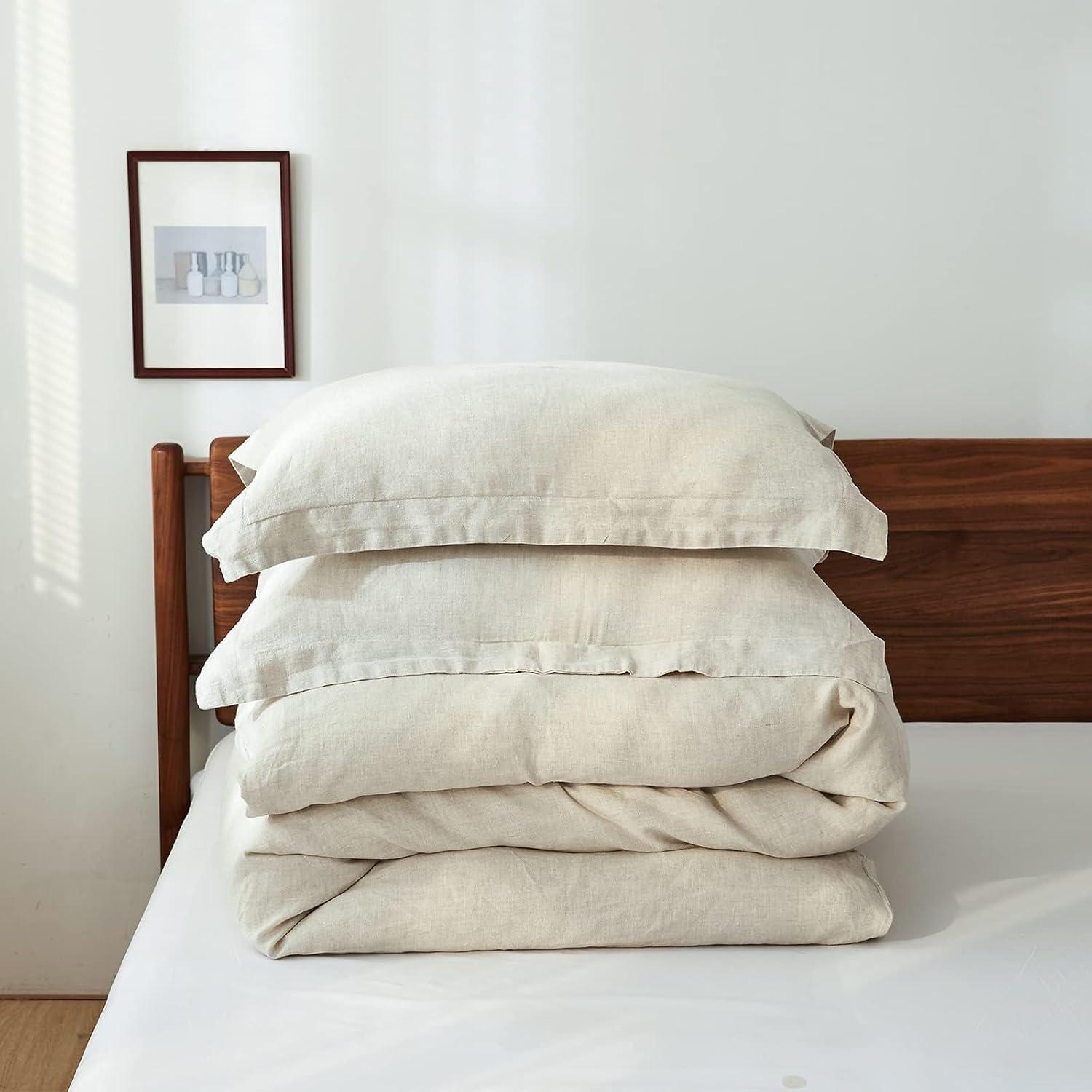 Simple&Opulence 100% Linen Duvet Cover Set with Washed-French Flax-2 Pieces Solid Color Basic Style Bedding Set-Breathable Soft Comforter Cover with 1 Pillowsham(Twin,Linen)