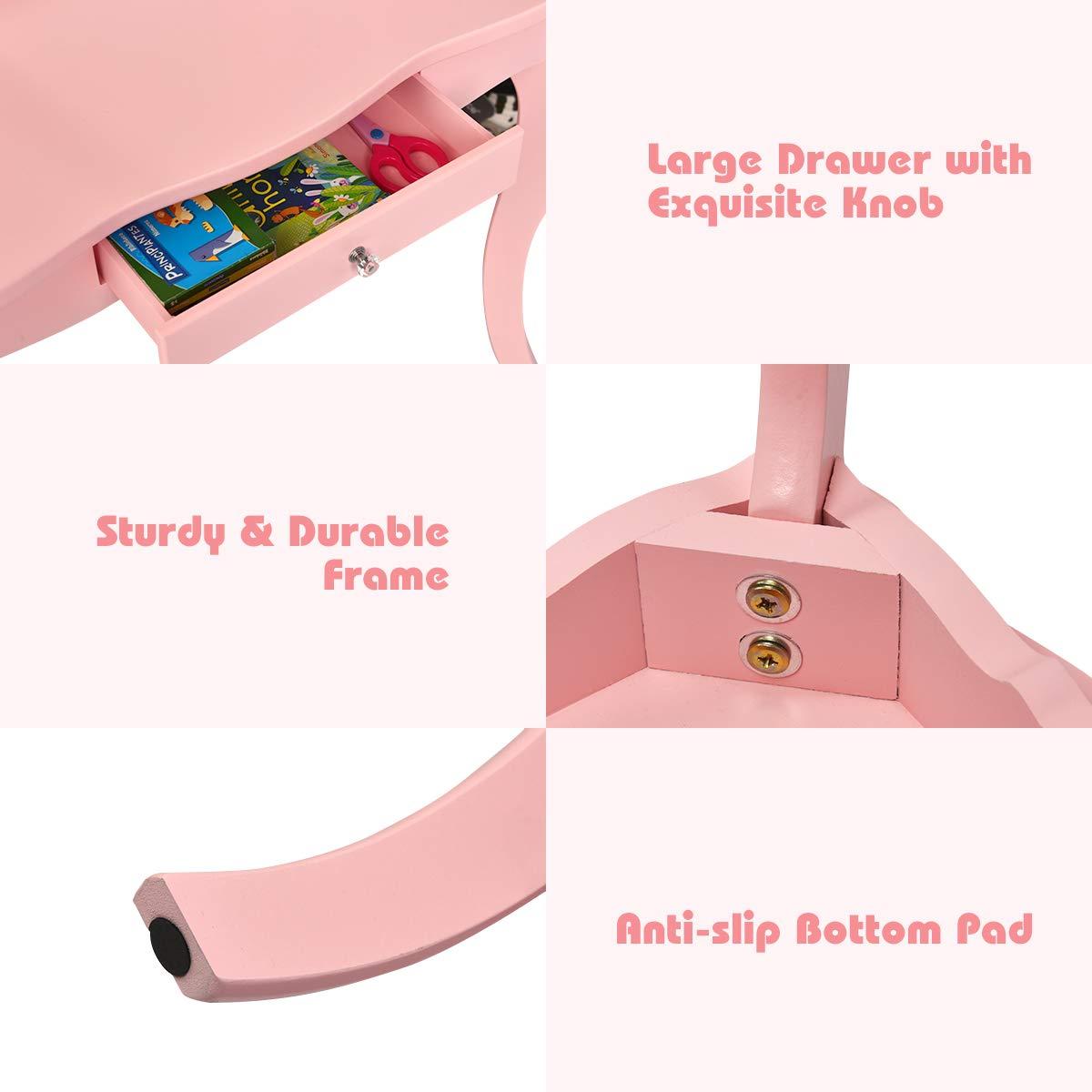 Infans Kids Vanity Table & Stool Princess Dressing Make Up Play Set for Girls Pink